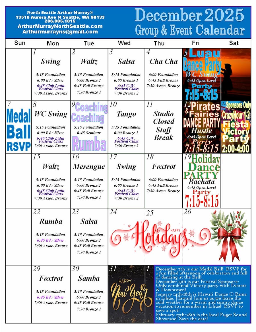 Arthur Murray North Seattle New Student Group Class Calendar